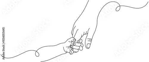 baby's hand holding his parent's hand line art