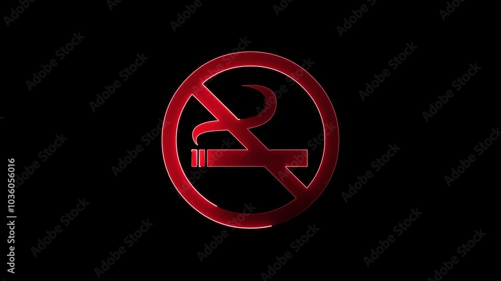 neon red color No smoking sign icon warning neon lights video. neon red color No smoking sign icon warning neon lights video.