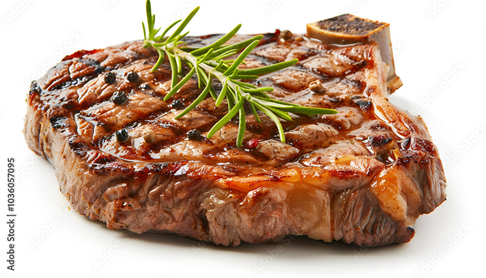 Fototapeta premium Delicious grilled beef steak isolated on white