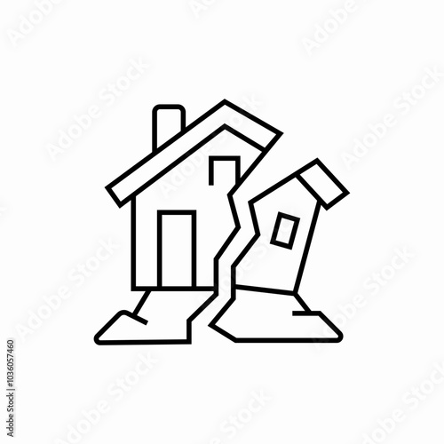 earthquake destroyed house icon sign vector