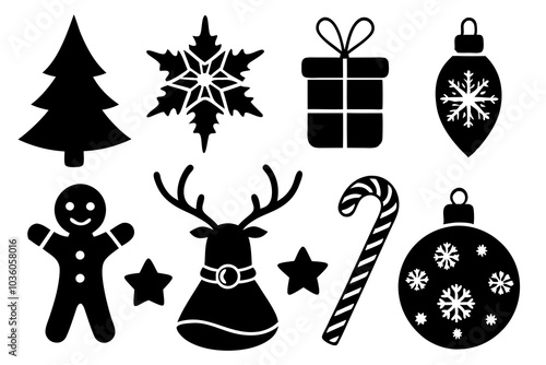 Christmas elements set icons design. Christmas collection of bells, santa, deer, angel, nutcracker, cookies, showman, snowstar, drums, mitten, candy.christmas icons set