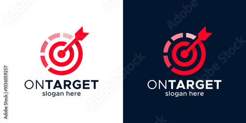 Target logo design. Arrow right on target with progress data technology design graphic symbol icon vector.