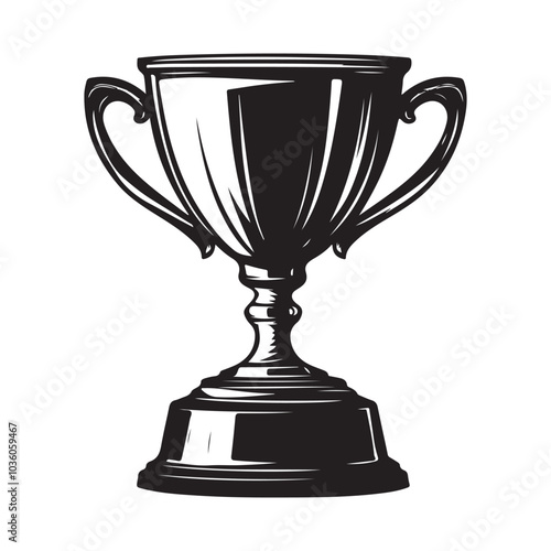 Trophy Cup Vector Isolated On White Background, Award Cup Vector Silhouette