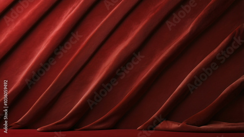 red curtains background, beauty products and commercial presentation, copy space