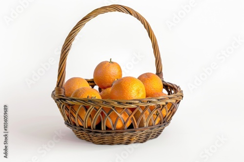 basket with oranges on white isolated background