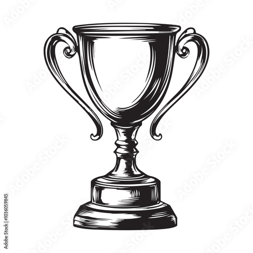 Trophy Cup Vector Isolated On White Background, Award Cup Vector Silhouette