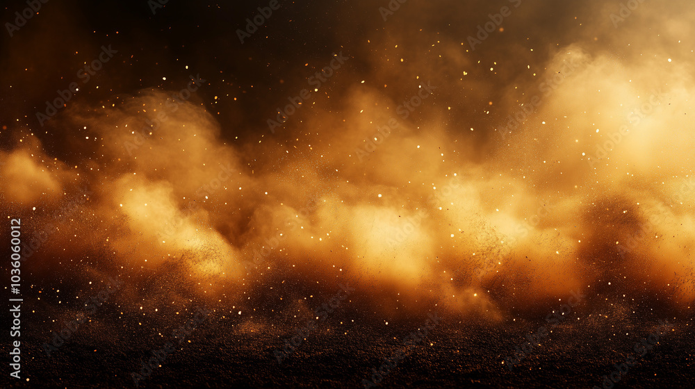 Dramatic Orange & Black Dust Cloud with Glowing Particles for Background Dramatic Orange & Black Dust Cloud with Glowing Particles for Background