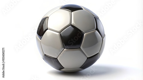 Classic soccer ball is casting a shadow on a white background