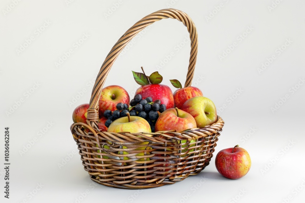 Fresh fruit in the basket against a white background Fresh fruit in the basket against a white background