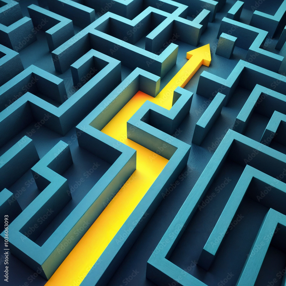A maze with an upward arrow and a yellow arrow indicating direction within the intricate pathways.
A maze with an upward arrow and a yellow arrow indicating direction within the intricate pathways.