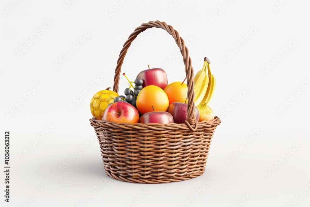 Fruits in basket isolated on white. Fruits in basket isolated on white.