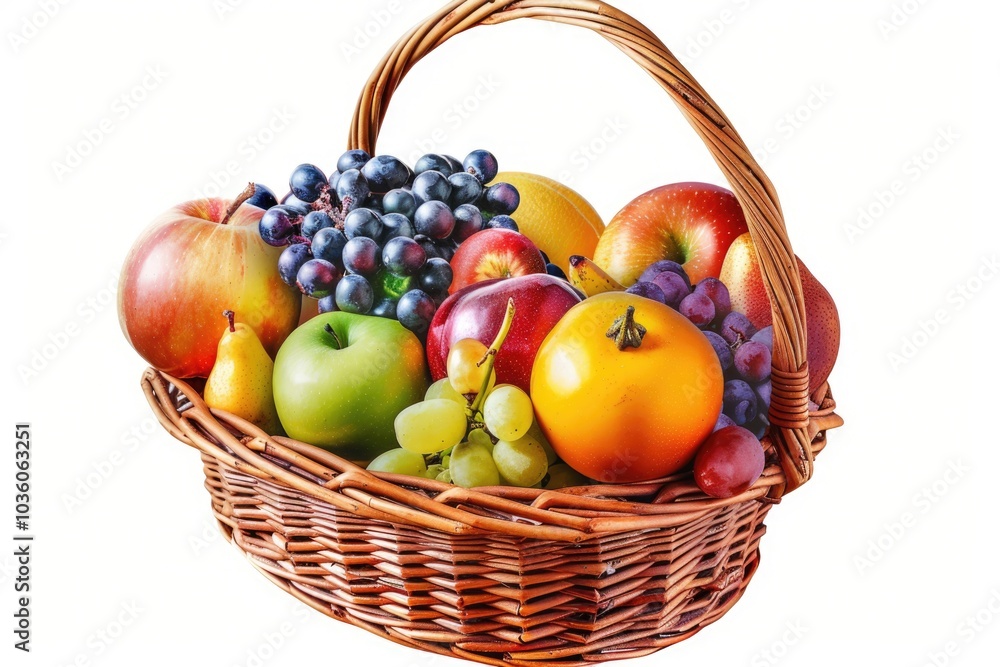 Fruits in basket isolated on white. Fruits in basket isolated on white.