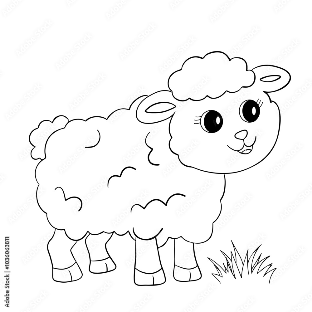 Simple cute coloring page animal lamb sheep outline flat illustration Simple cute coloring page animal lamb sheep outline flat illustration