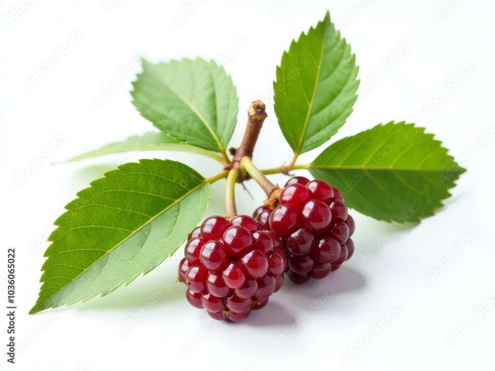 Fresh blackberries and red raspberries with green leaves on a white background
Fresh blackberries and red raspberries with green leaves on a white background