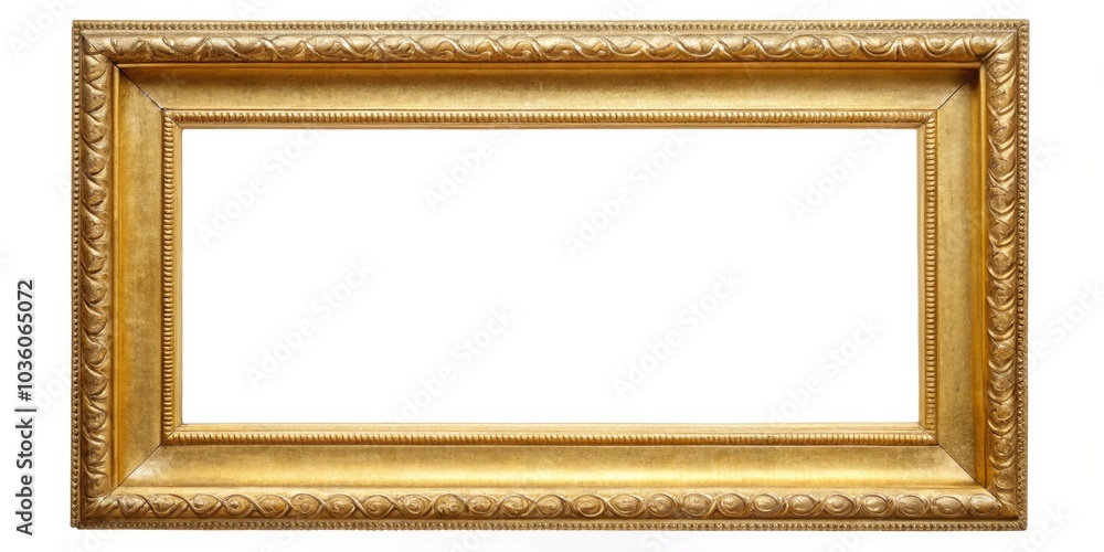 Fototapeta premium Ornate Golden Picture Frame Isolated on White, Gold Frame, Picture Frame, Ornate Frame