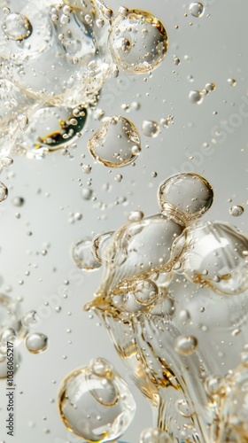 Large and clear water bubbles floats over a white background
