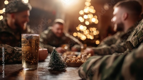 Diverse Soldiers Celebrating Christmas Together