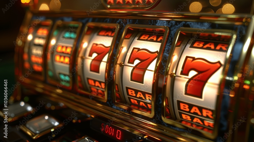 7777 Slot Machine With Fruit Icons. Online Gambling Concept With Neon Lights 7777 Slot Machine With Fruit Icons. Online Gambling Concept With Neon Lights