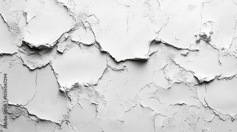 A white wall displays peeling paint, creating an intriguing texture with various layers exposed. The dim light enhances the subtle details of the surface. A white wall displays peeling paint, creating an intriguing texture with various layers exposed. The dim light enhances the subtle details of the surface.
