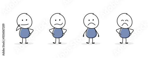 Collection of funny stickman with different emotions. Icon set. Vector