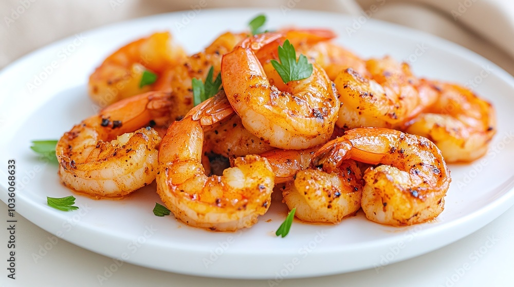 Grilled shrimp with herbs on white plate, delicious and healthy seafood, vibrant and flavorful meal, protein-rich dish, creative culinary presentation, food photography
Grilled shrimp with herbs on white plate, delicious and healthy seafood, vibrant and flavorful meal, protein-rich dish, creative culinary presentation, food photography