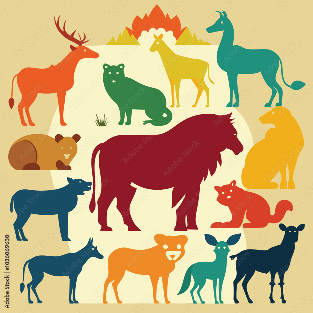 Vector black silhouette illustration set of wild forest animals Vector black silhouette illustration set of wild forest animals