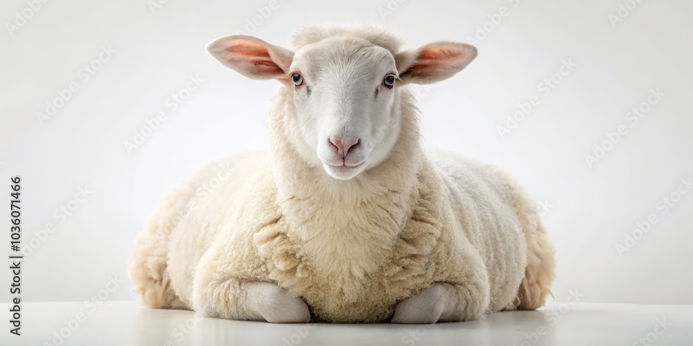 Fototapeta premium White Sheep Portrait - Studio Shot, Single Animal, Full Body, Wool, Sheep, Farm, Animal