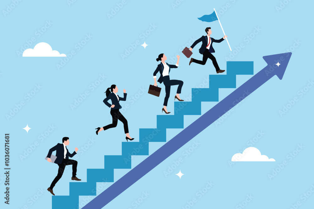 Concept illustration of growing business with long term success or winning strategy. Long term sustainable business growth. Team success measures and productivity ideas or improvement projects. Concept illustration of growing business with long term success or winning strategy. Long term sustainable business growth. Team success measures and productivity ideas or improvement projects.