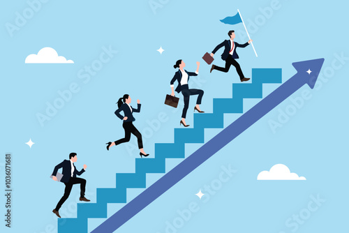 Concept illustration of growing business with long term success or winning strategy. Long term sustainable business growth. Team success measures and productivity ideas or improvement projects.
