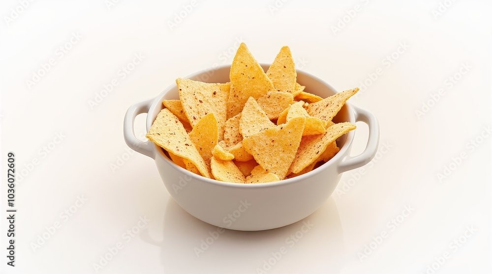 Crunchy tortilla chips served with creamy dip in a bowl against a bright yellow backdrop Crunchy tortilla chips served with creamy dip in a bowl against a bright yellow backdrop