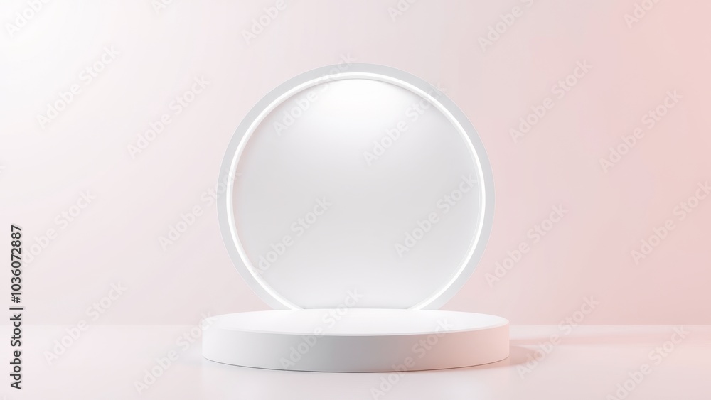 Podium for product presentation on soft light colour background.