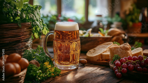 A pint of beer and food on a table in Bavaria, Germany