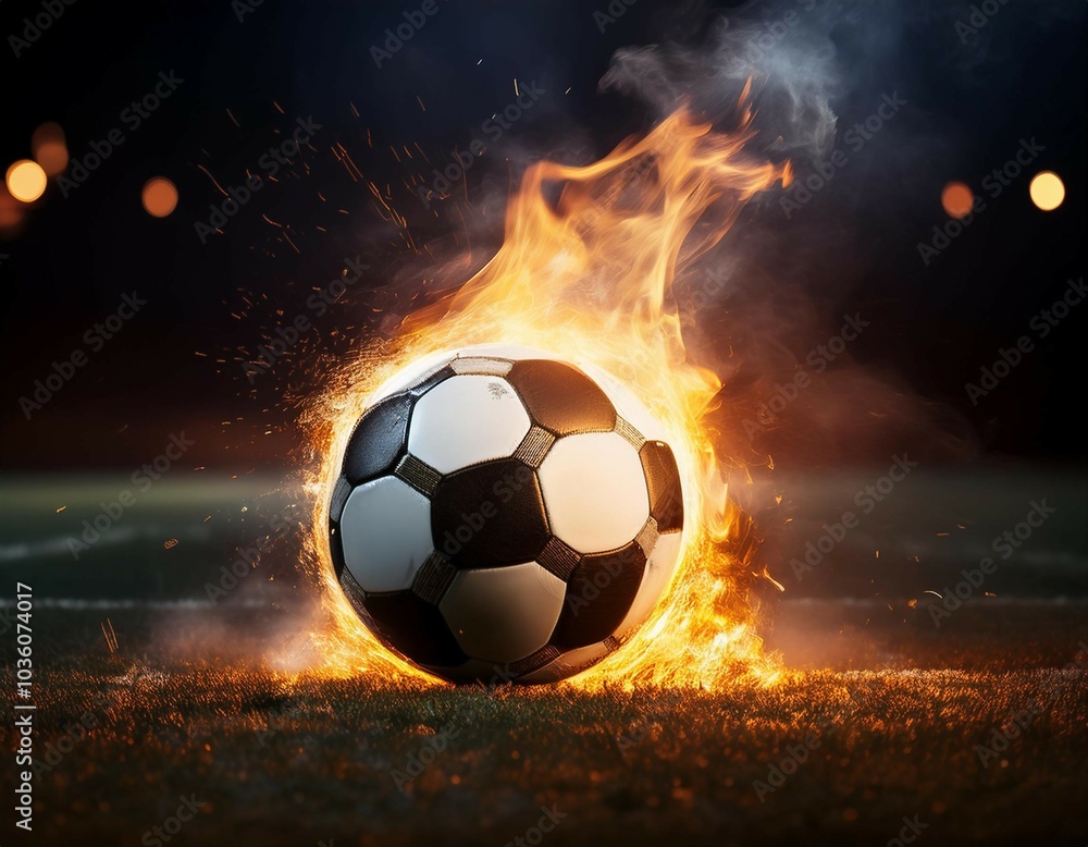 Fototapeta premium soccer ball on fire