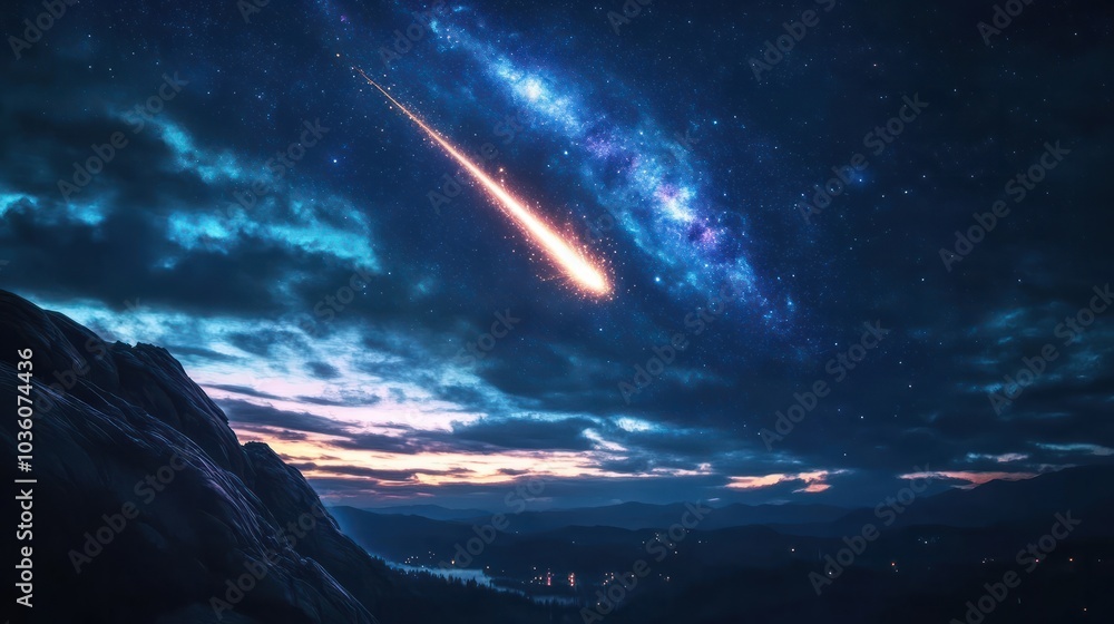 Fototapeta premium Falling star Photoshop overlay, Night sky, starlight, milky way, galaxy, space overlays, png Generative AI