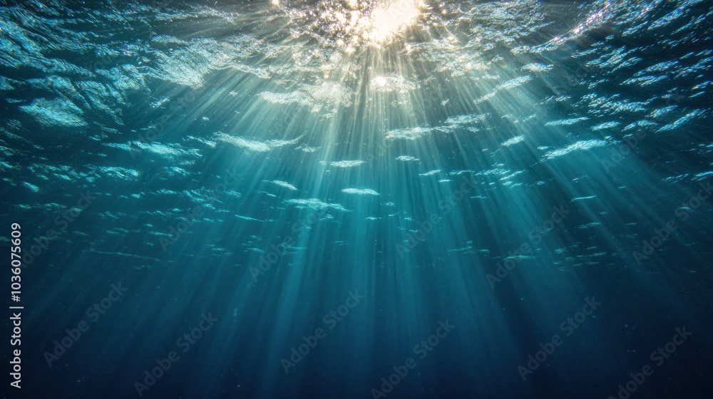 Sunlight Beams Through Deep Ocean Waters Sunlight Beams Through Deep Ocean Waters