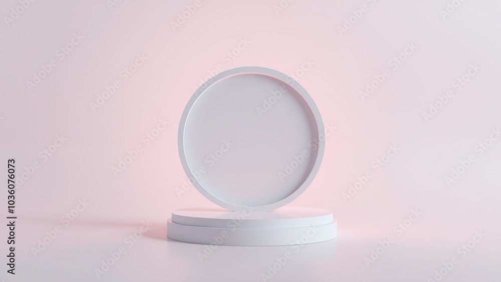 Podium for product presentation on soft light colour background.