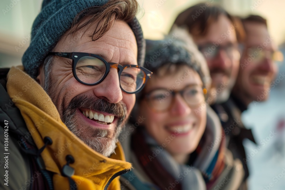 Portrait of a smiling senior man with his friends on the background Portrait of a smiling senior man with his friends on the background
