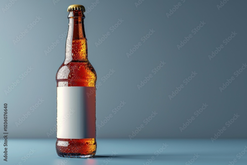 Close-up of an amber beer bottle against a neutral studio background. Close-up of an amber beer bottle against a neutral studio background.
