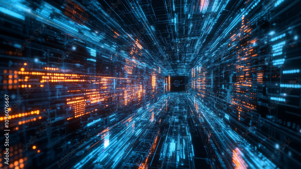 A futuristic digital world with fast connections, artificial intelligence, and virtual reality. It's all about communication, massive data, and the speed of information. A futuristic digital world with fast connections, artificial intelligence, and virtual reality. It's all about communication, massive data, and the speed of information.