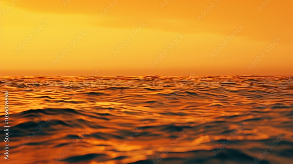 Obraz premium A hazy and grainy gradient of warm oranges and yellows sink into a serene and textured ocean capturing the essence of a tranquil sunset.