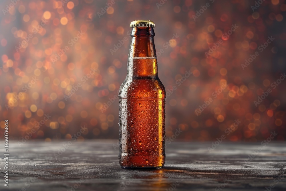 Close-up of an amber beer bottle against a neutral studio background. Close-up of an amber beer bottle against a neutral studio background.