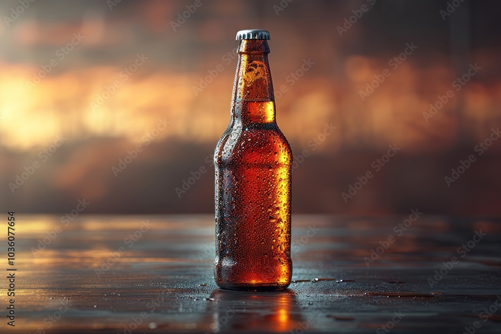Close-up of an amber beer bottle on a clean studio background. Close-up of an amber beer bottle on a clean studio background.
