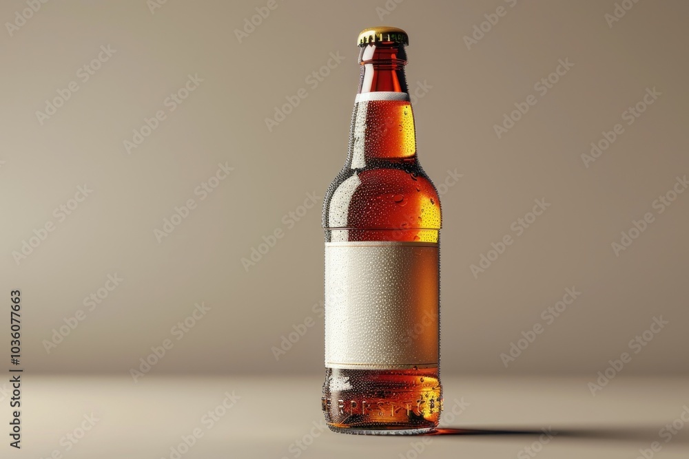 Close-up of an amber beer bottle against a neutral studio background. Close-up of an amber beer bottle against a neutral studio background.