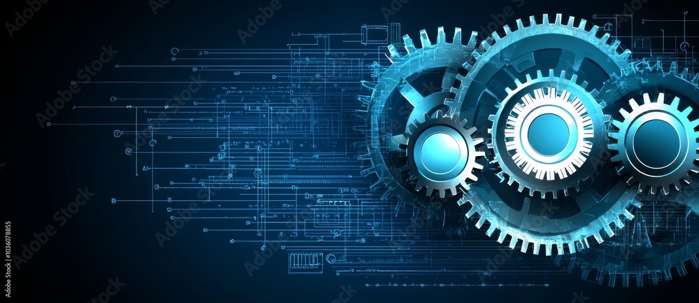 The blueprints engineer technician design drawing mechanical gear engineering engine factory industry industrial technology project abstract presentation cover banner background. 3D rendering.