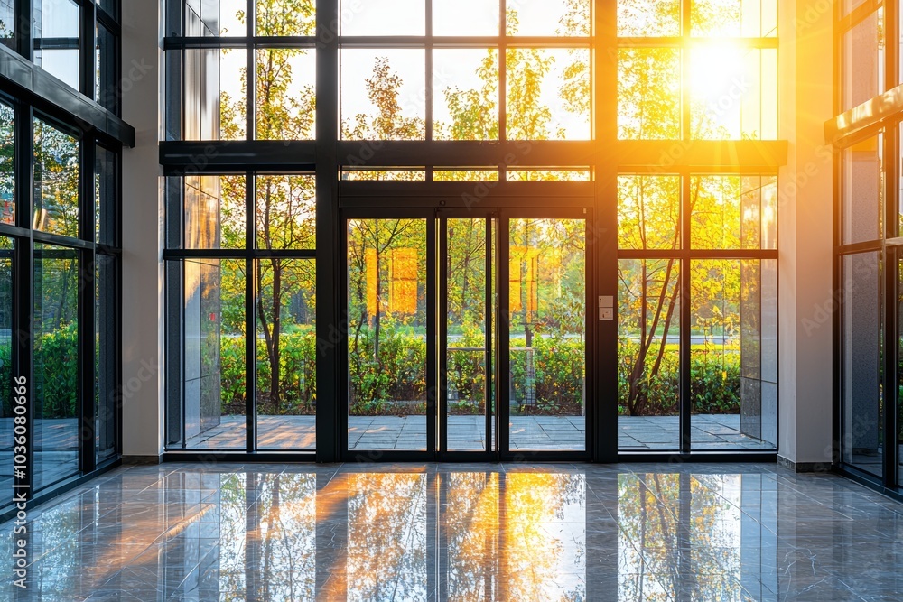 The background of a modern office interior with panoramic windows and beautiful lighting is beautifully blurred. The background of a modern office interior with panoramic windows and beautiful lighting is beautifully blurred.