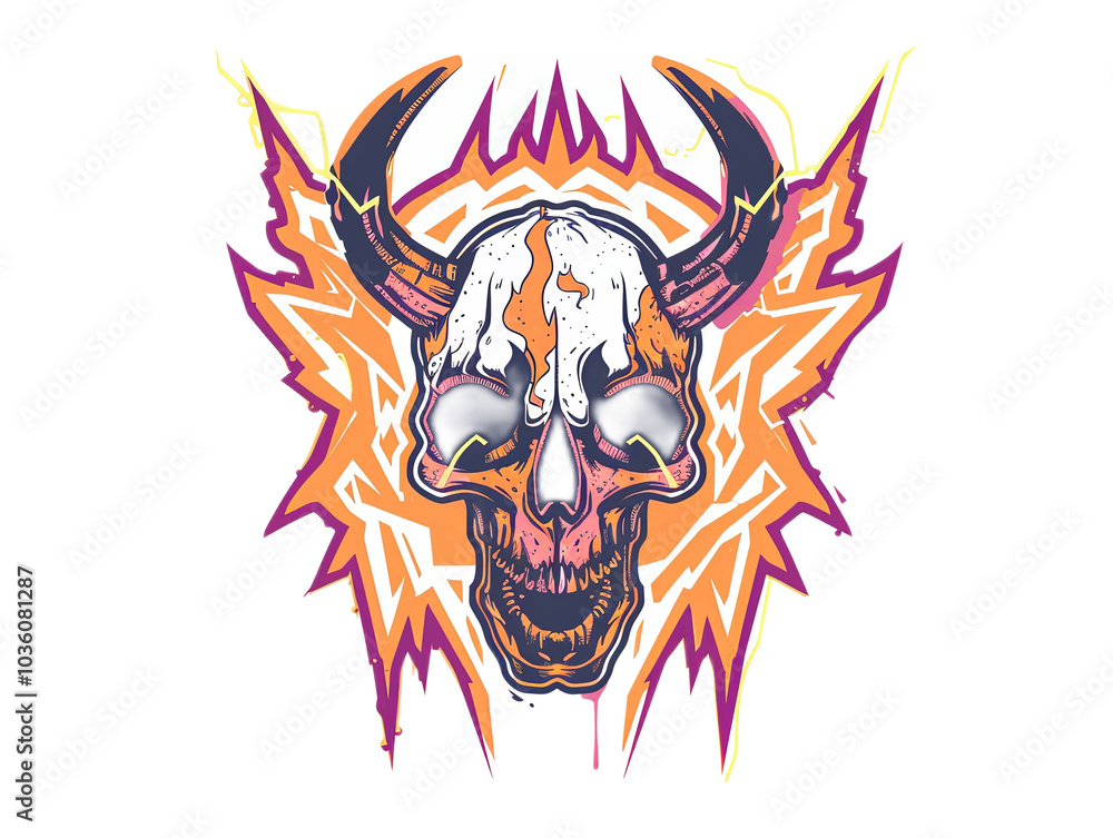 Vibrant Skull with Horns and Lightning Design Vibrant Skull with Horns and Lightning Design