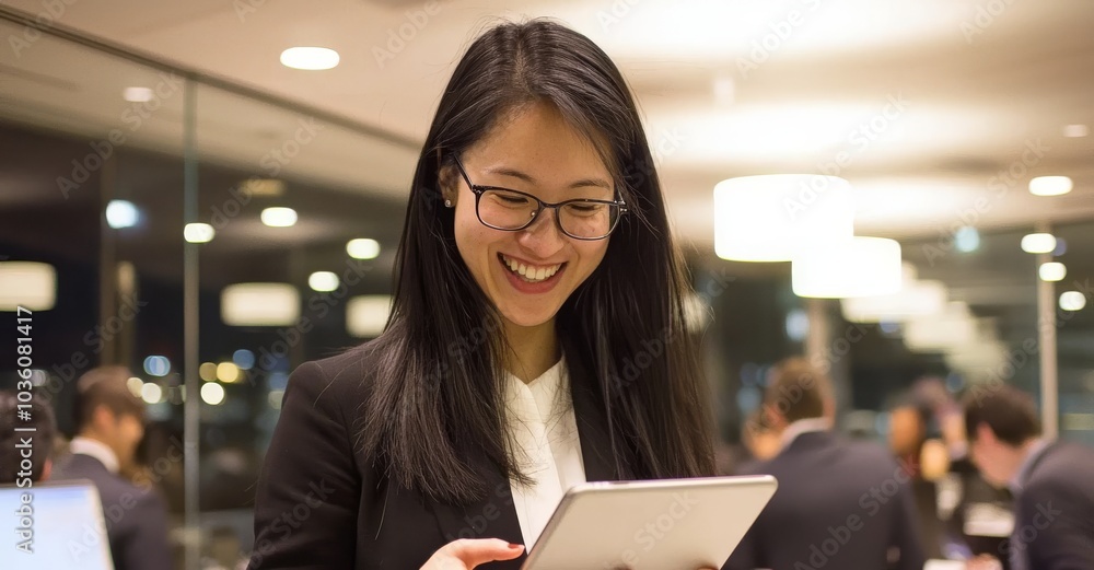 As business people walk into the office after completing their work tasks, tech people are working overtime, and an Asian woman with friends leave after working late on a sales project in the dark. As business people walk into the office after completing their work tasks, tech people are working overtime, and an Asian woman with friends leave after working late on a sales project in the dark.