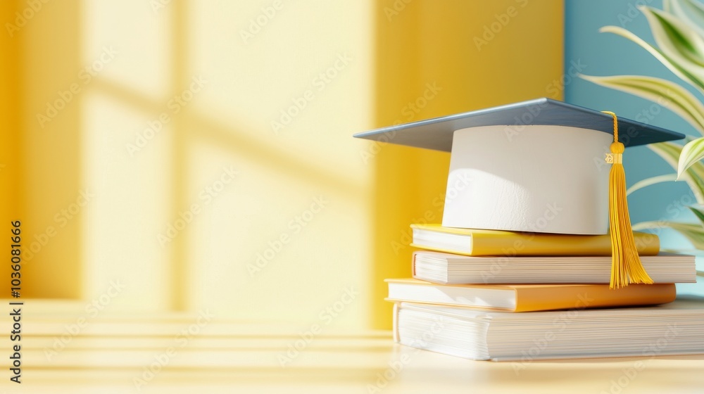 3D rendering of a graduation cap and diploma. 3D rendering of a graduation cap and diploma.