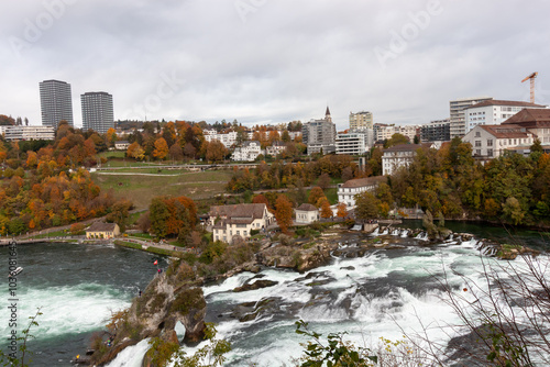 View of Rhine falls (Rheinfalls) the biggest waterfall in Europe photo