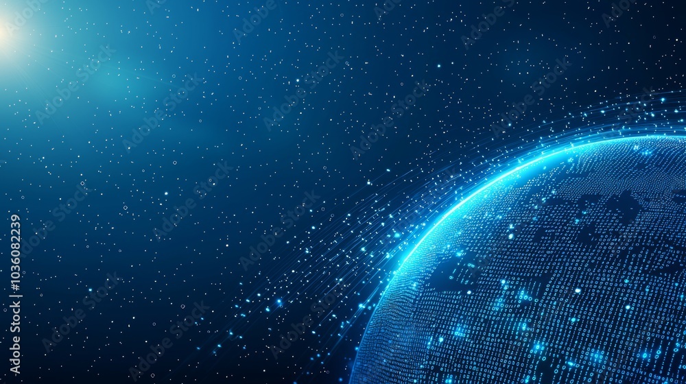Obraz premium Data network conveying global abstract image of a scientific technology data network surrounding planet earth